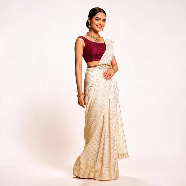 Cream_Woven_Geometric_Tassel_Saree_For_Women