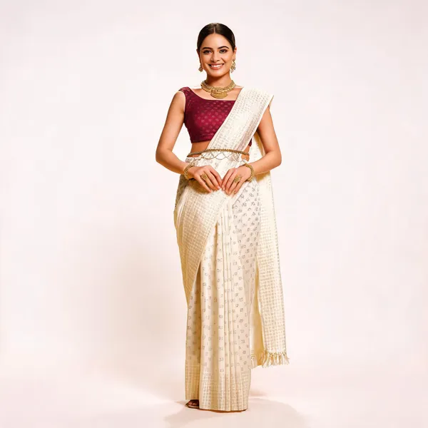 Cream_Woven_Geometric_Tassel_Saree_For_Women