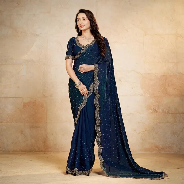 Navy_Blue_Embroidered_Border_Saree_For_Women