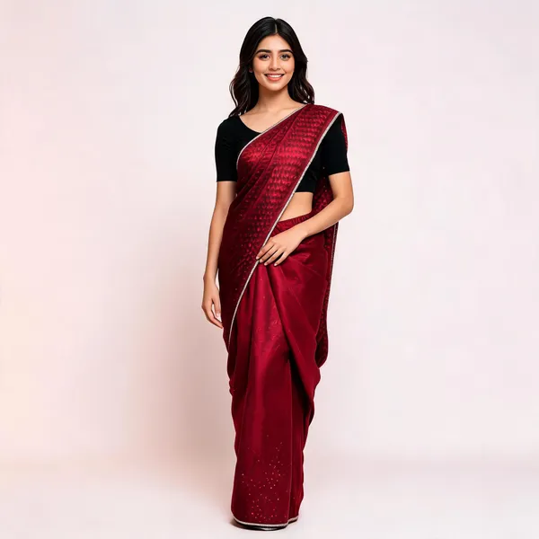 Maroon_Textured_Silver_Border_Saree_For_Women