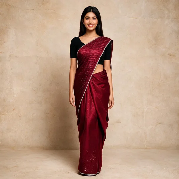 Maroon_Textured_Silver_Border_Saree_For_Women