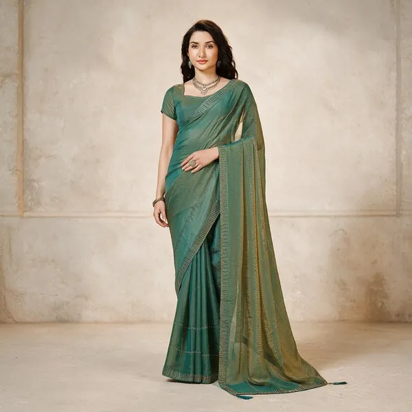 Green_Traditional_Contrast_Border_Drape_Saree_For_Women