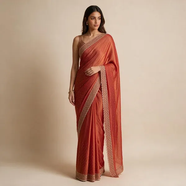 Rust_Red_Embellished_Geometric_Border_Saree_For_Women