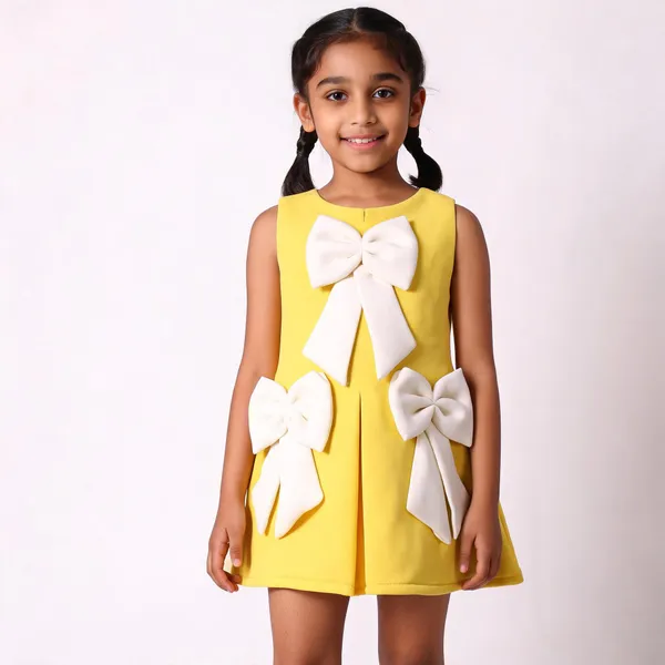 Yellow_Cotton_Sleeveless_Bow_Detail_A-Line_Frock_For_Girls