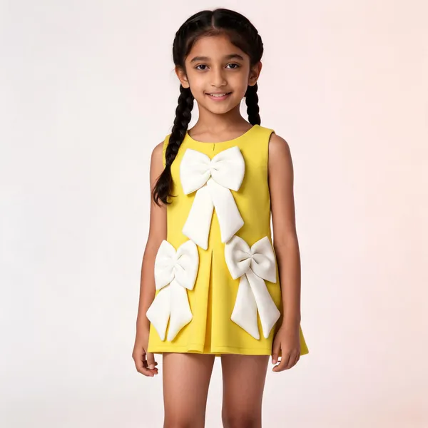 Yellow_Cotton_Sleeveless_Bow_Detail_A-Line_Frock_For_Girls