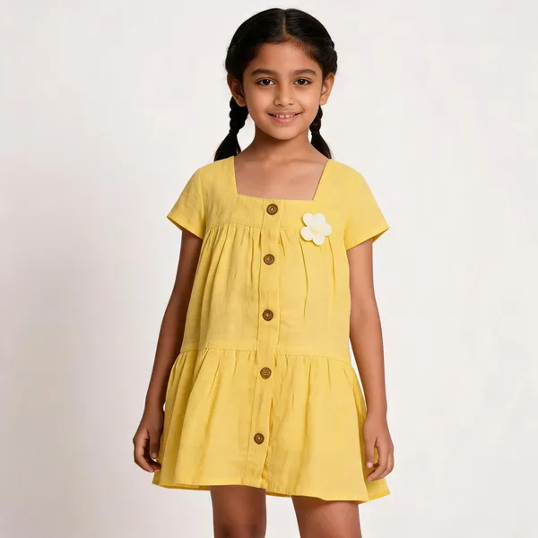 Yellow_Cotton_Gathered_Frock_For_Girls