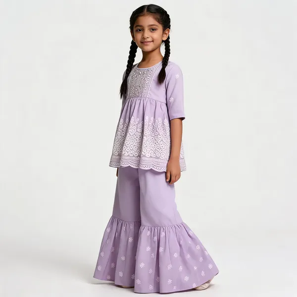 Lavender_Cotton_Embellished_Sharara_Set_For_Girls