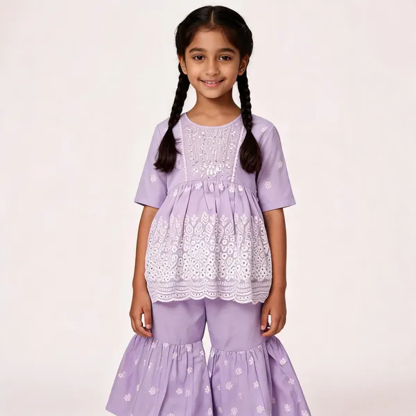 Lavender_Cotton_Embellished_Sharara_Set_For_Girls