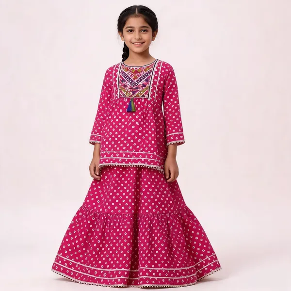 Pink_Cotton_Printed_Flared_Lehenga_Choli_Set_For_Girls