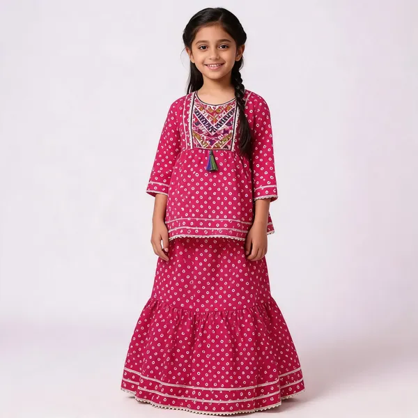 Pink_Cotton_Printed_Flared_Lehenga_Choli_Set_For_Girls