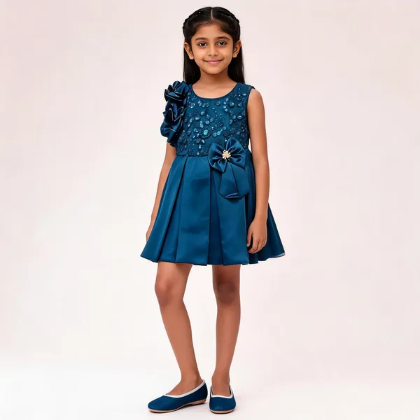Blue_Satin_Sleeveless_Flared_Party_Dress_Set_For_Girls