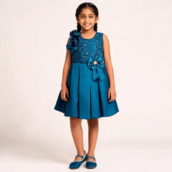 Blue_Satin_Sleeveless_Flared_Party_Dress_Set_For_Girls