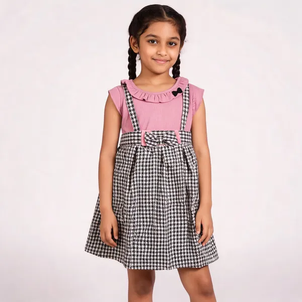 Pink_Cotton_Checkered_Sleeveless_Flared_Dress_For_Girls