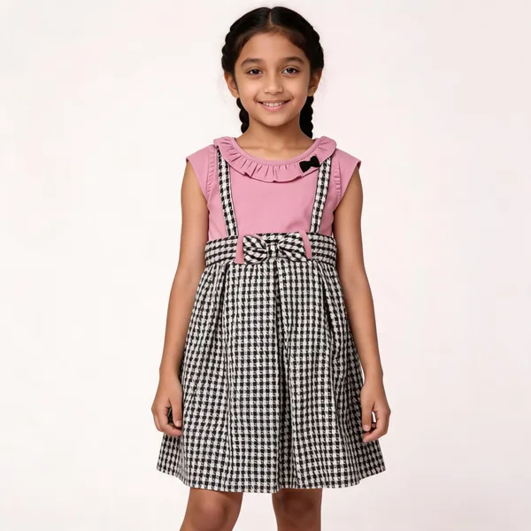 Pink_Cotton_Checkered_Sleeveless_Flared_Dress_For_Girls