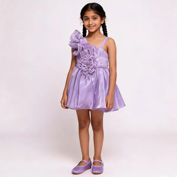 Lavender_Satin_Sleeveless_Flared_Dress_Set_For_Girls