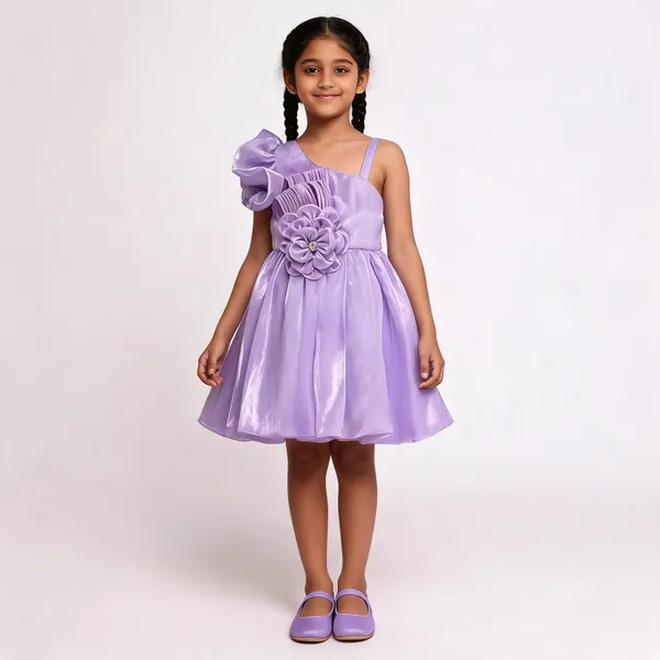 Lavender_Satin_Sleeveless_Flared_Dress_Set_For_Girls