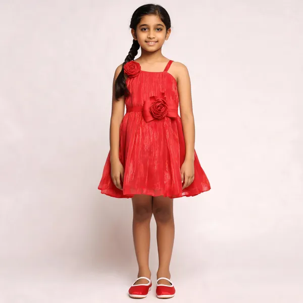 Red_Satin_Flared_Frock_Set_For_Girls