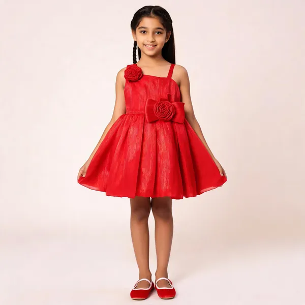 Red_Satin_Flared_Frock_Set_For_Girls
