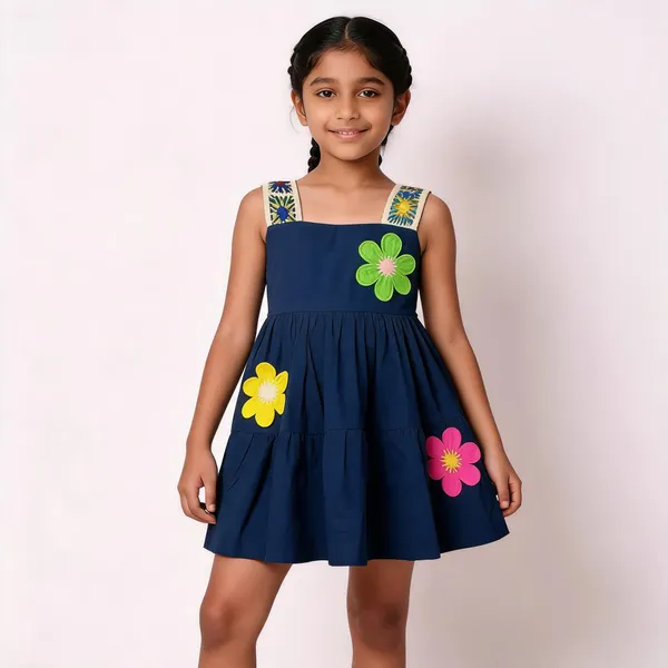 Navy_Cotton_Sleeveless_Floral_Frock_Dress_For_Girls