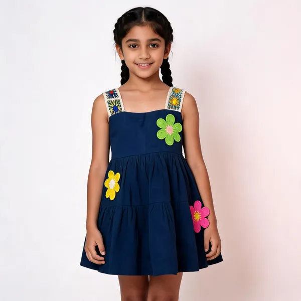 Navy_Cotton_Sleeveless_Floral_Frock_Dress_For_Girls