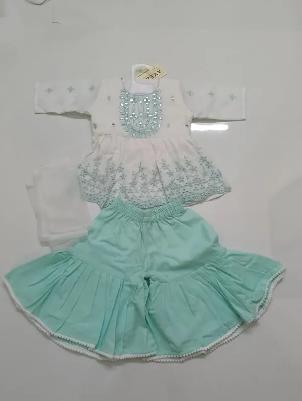 White_And_Mint_Green_Embroidered_Sharara_Set_for_Girls