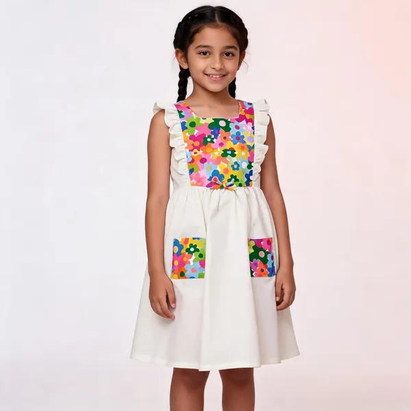 White_Cotton_Floral_Print_Sleeveless_Dress_For_Girls
