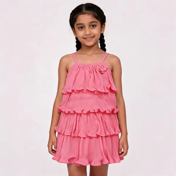 Pink_Cotton_Pleated_Layered_Ruffle_Dress_For_Girls