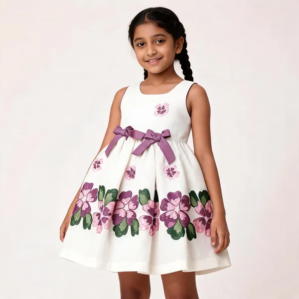 White_Cotton_Floral_Sleeveless_Flared_Dress_For_Girls