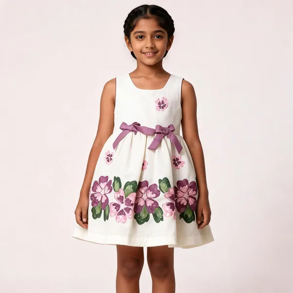 White_Cotton_Floral_Sleeveless_Flared_Dress_For_Girls