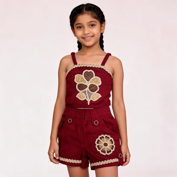Maroon_Cotton_Floral_Embroidered_Sleeveless_Romper_For_Girls