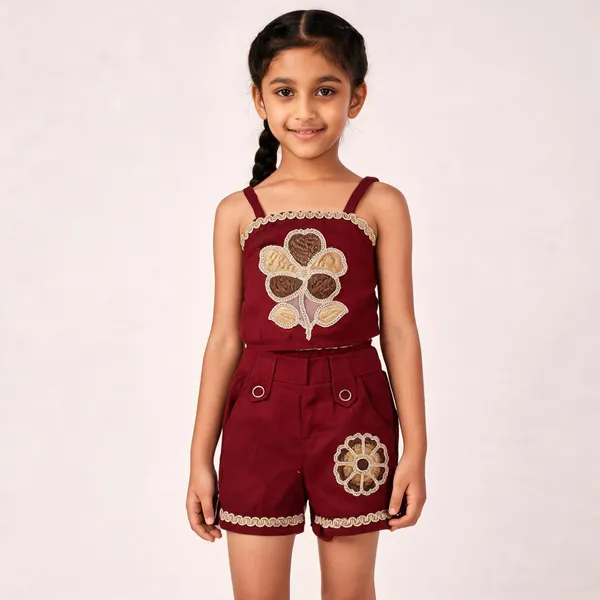 Maroon_Cotton_Floral_Embroidered_Sleeveless_Romper_For_Girls