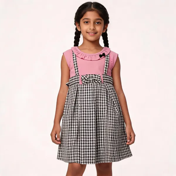 Pink_Cotton_Checked_Ruffle_Dress_For_Girls