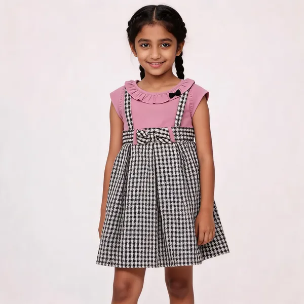 Pink_Cotton_Checked_Ruffle_Dress_For_Girls