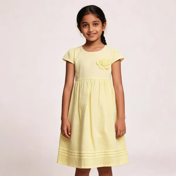 Yellow_Cotton_Short_Sleeve_Flared_Frock_Dress_For_Girls