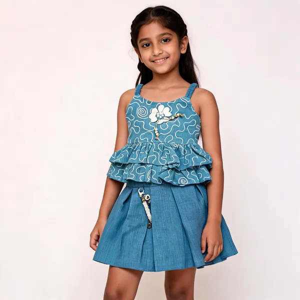 Blue_Cotton_Printed_Flared_Dress_Set_For_Girls