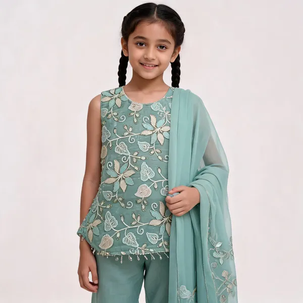 Green_Cotton_Embroidered_Three_Piece_Suit_Set_For_Girls