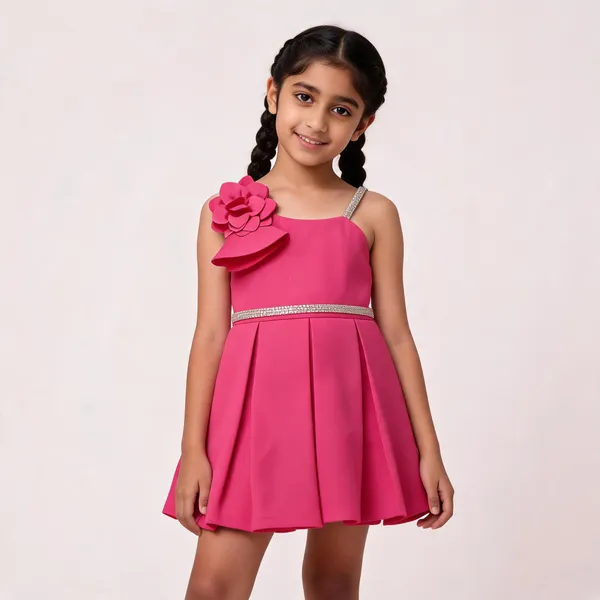 Pink_Cotton_Sleeveless_Floral_Flared_Party_Dress_For_Girls