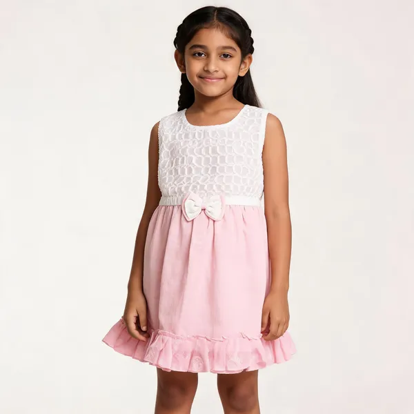 Pink_Cotton_Bow_Detail_Sleeveless_Flared_Dress_For_Girls
