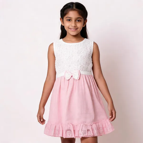 Pink_Cotton_Bow_Detail_Sleeveless_Flared_Dress_For_Girls