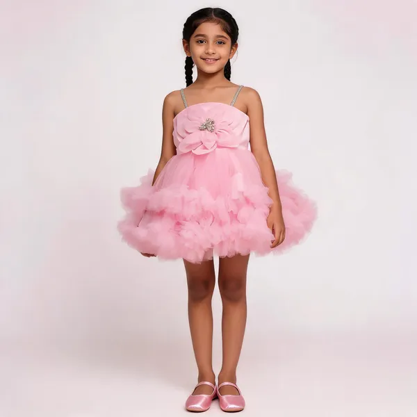 Pink_Tulle_Sleeveless_Layered_Ruffle_Party_Dress_Set_For_Girls