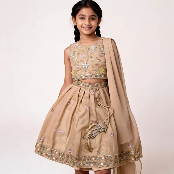 Beige_Cotton_Embroidered_Lehenga_Choli_Set_For_Girls