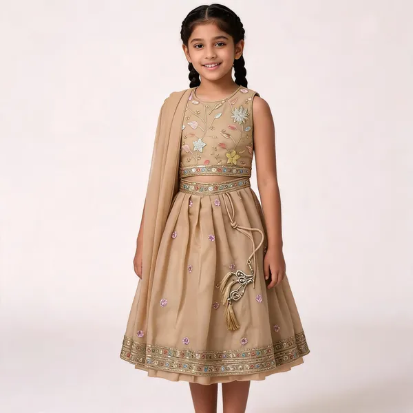 Beige_Cotton_Embroidered_Lehenga_Choli_Set_For_Girls
