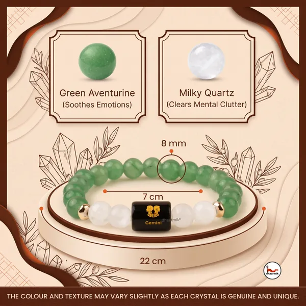 Gemini_(मिथुन_राशि)_Zodiac_Green_Aventurine_&_Milky_Quartz_Bracelet_||_𝟮𝟭_𝗠𝗮𝘆_–_𝟮𝟬_𝗝𝘂𝗻_||