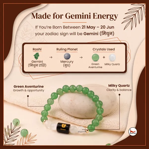 Gemini_(मिथुन_राशि)_Zodiac_Green_Aventurine_&_Milky_Quartz_Bracelet_||_𝟮𝟭_𝗠𝗮𝘆_–_𝟮𝟬_𝗝𝘂𝗻_||