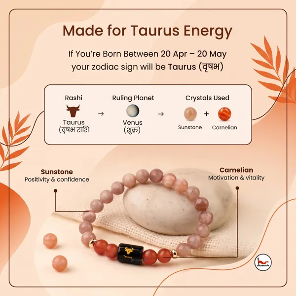 Taurus_(वृषभ_राशि)_Zodiac_Sunstone_&_Carnelian_Bracelet_||_𝟮𝟬_𝗔𝗽𝗿_–_𝟮𝟬_𝗠𝗮𝘆_||