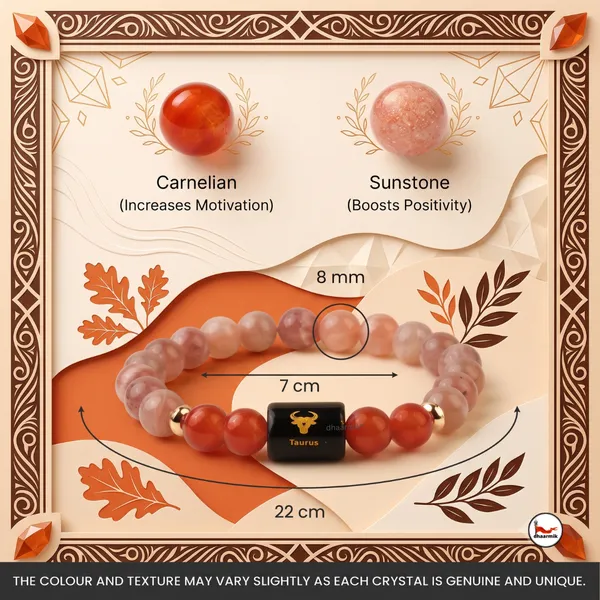 Taurus_(वृषभ_राशि)_Zodiac_Sunstone_&_Carnelian_Bracelet_||_𝟮𝟬_𝗔𝗽𝗿_–_𝟮𝟬_𝗠𝗮𝘆_||