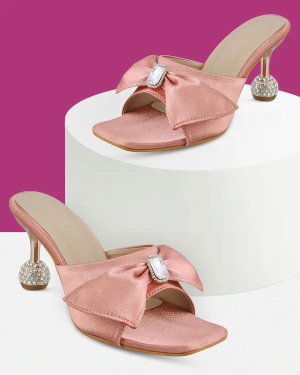 Pink_Satin_Bow_Heeled_Mules