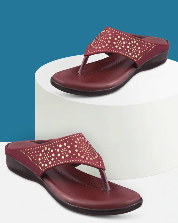 Maroon_Embellished_Flat_Sandals