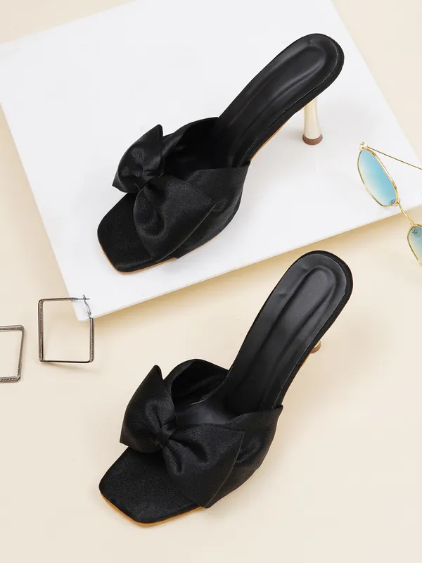 Black_Satin_Bow_Heeled_Mules