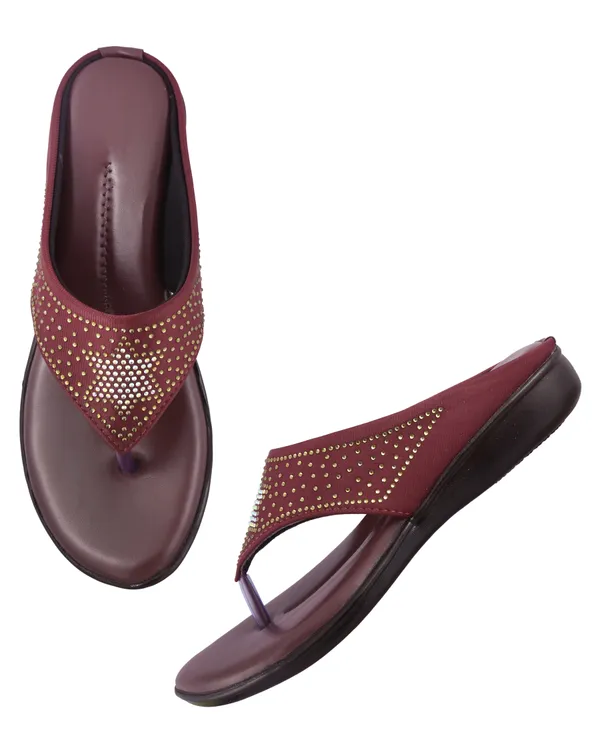 Maroon_Embellished_Flat_Sandals